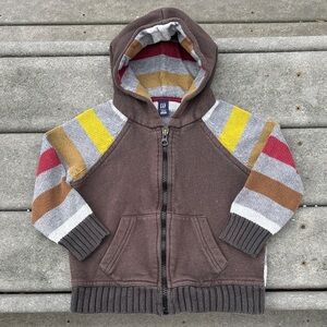 GAP Kid’s Brown Hoodie with Knit Stripes, Pockets, Winter, Warm, Size 4 Toddler